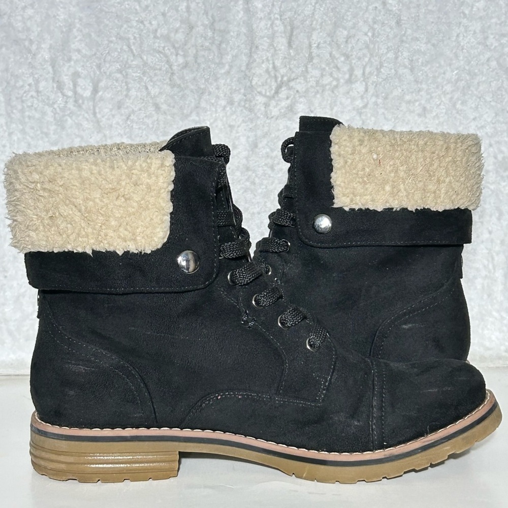 Tommy Hilfiger Womens Black Faux Sherpa Top Lace Combat Winter Boots SZ US 8 M - Picture 6 of 11